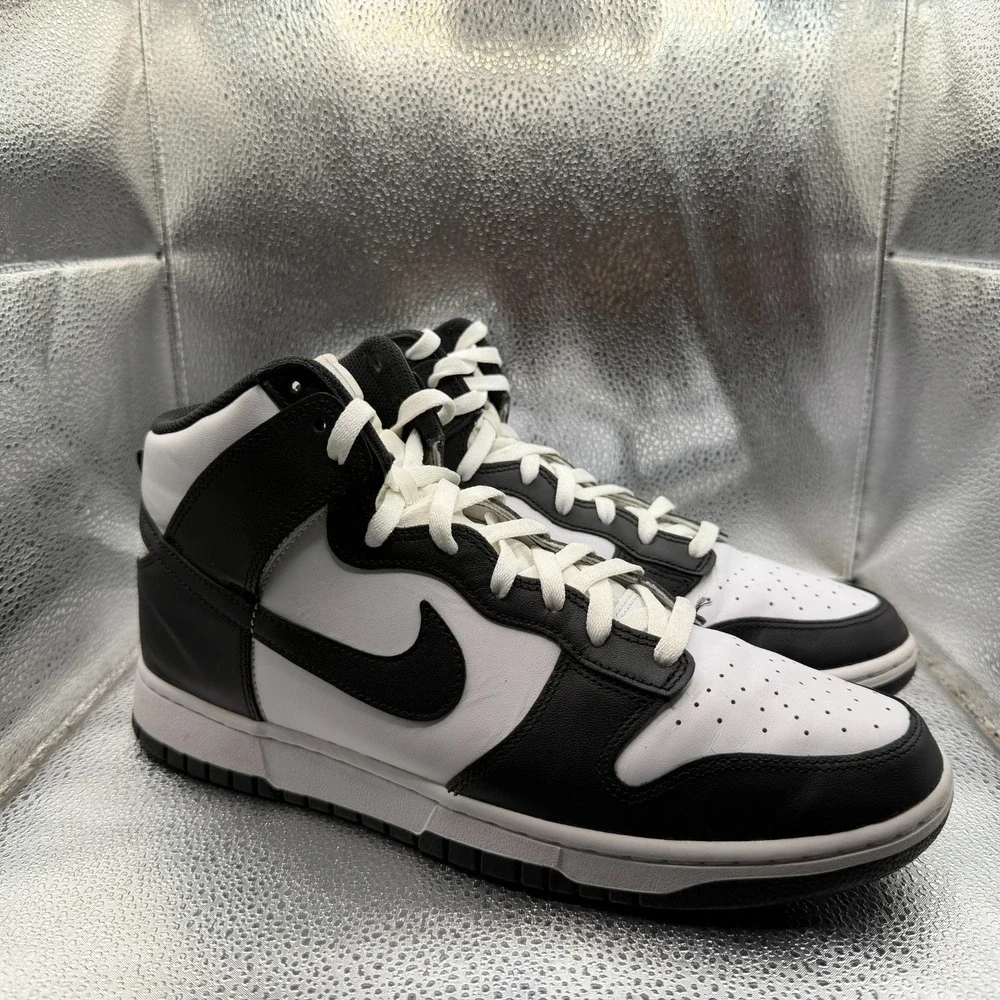 Size 12 Nike Dunk HI Retro Panda High White Black Mens Sneakers‎ DD1399-105